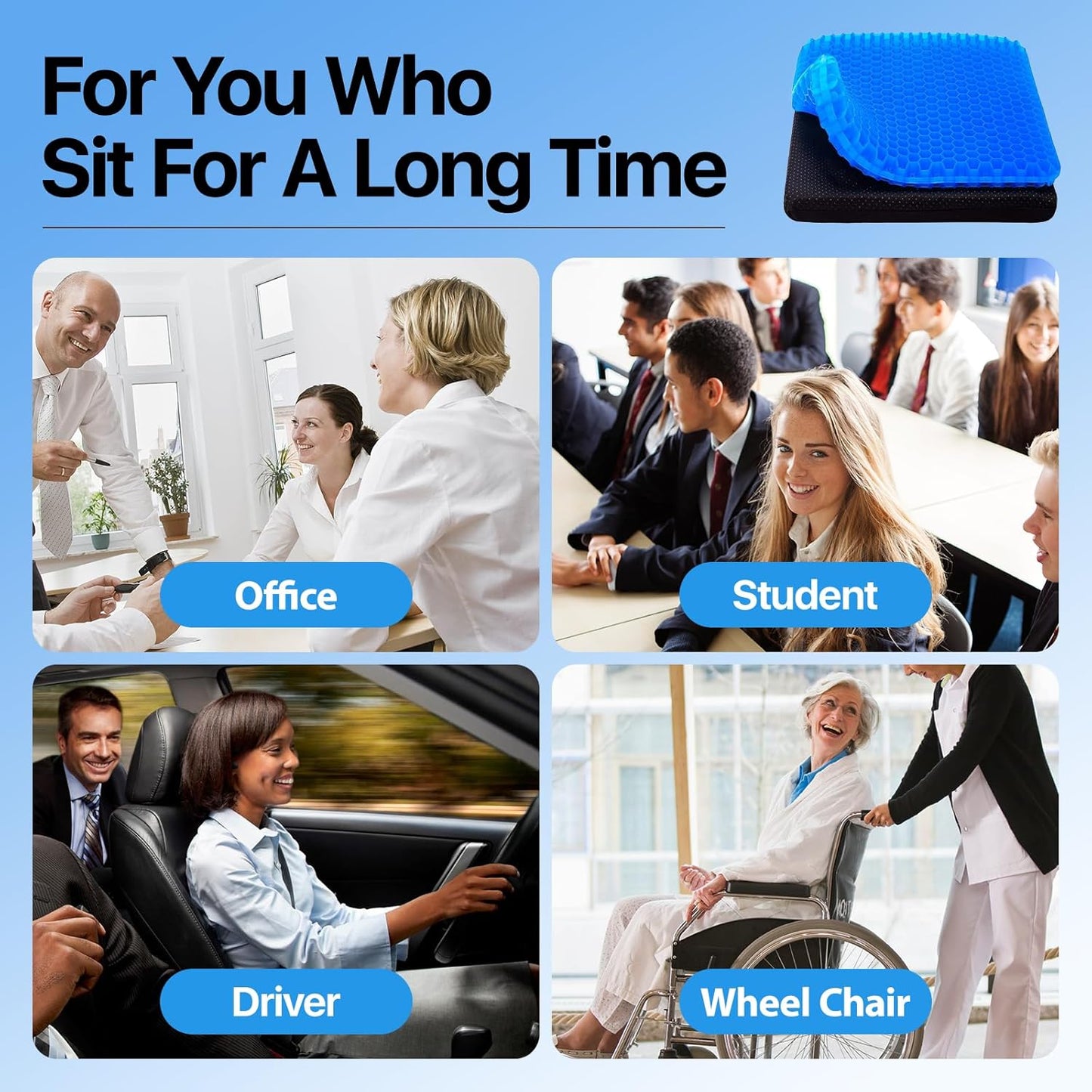 🪑 OrthoGel FlexCush – Pressure-Relief Comfort Seat Pad